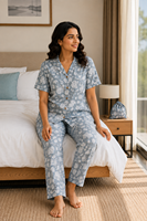 Ensemble de pyjama pour femmes en coton 100% imprimé floral, ensemble de nuit à manches courtes boutonné, vêtements de nuit confortables, ensemble de vêtements de détente