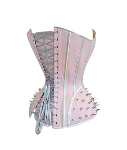 Corsé de cuero sintético rosa con pinchos plateados y cierre de gancho para mujer, prenda moldeadora - Product Image 2