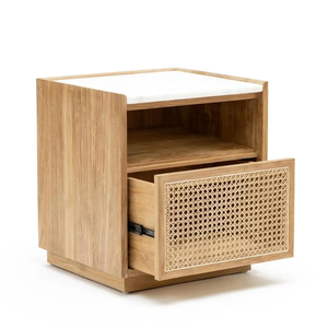 Mesita de Noche Moderna de Madera Maciza Multifuncional Convertible y Extensible con Almacenamiento y Detalles de Ratán para tu Sala de Estar - Product Image 4