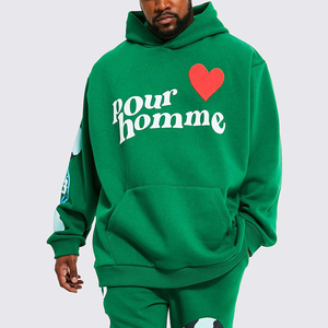Ensemble de survêtement et sweat à capuche 100 % coton personnalisable pour homme avec impression en relief, pantalon de jogging évasé et coupe-vent - Product Image 4