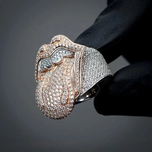Jewelux Luxury Silver <b>Cocktail</b> <b>Ring</b> Rose Cut Moissanite Channel Setting Geometric Unisex Party Wear Rose <b>Gold</b> Rhodium Plated IGI - Product Image 2