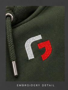 Sweat-shirt à capuche vert foncé pour homme, coupe classique, logo sur le devant, poche, coton molletonné 320g, tricoté, vêtement d'hiver décontracté - Product Image 3