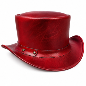 Sombrero de Moda Unisex para Fiesta, Estilo Vaquero Occidental, Steampunk, de Ala Ancha, Vintage, de Cuero Rojo, para Hombre y Mujer - Product Image 1