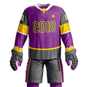 Prix de gros, ensembles d'uniformes de hockey sur glace personnalisés par sublimation, logo personnalisé, nom de l'équipe, 100% polyester respirant, séchage rapide, service OEM - Product Image 5