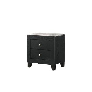 Comodino Moderno Contemporaneo con Piano in Finto Marmo Bianco e 2 Cassetti, Finitura Nera, Arredamento Camera da Letto - Product Image 1