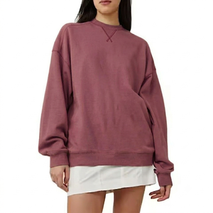 Sudadera Oversize de Cuello Redondo para Mujer, Color Liso, Hombros Caídos, 100% Algodón Tejido, Anti-Pilling, Ideal para Otoño - Product Image 1