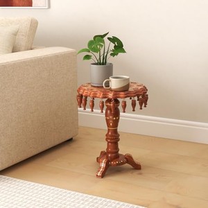 Sheesham Wood Pedestal <b>Side</b> <b>Table</b> with Brass Inlay - Handcrafted Indian Wholesale - Product Image 3