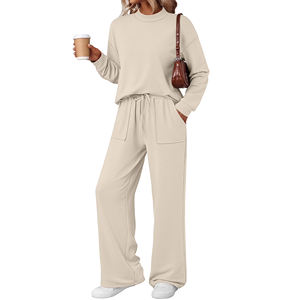 Conjuntos de Dos Piezas para Mujer, Ropa de Estar por Casa, Top de Cuello Alto con Pantalones Anchos con Cordón, Pantalones Deportivos Anchos con Bolsillos - Product Image 2