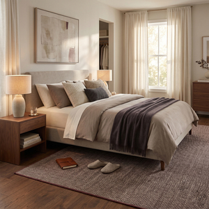 Tapis en laine épaisse taupe marron, minimaliste, tufté à la main, antidérapant, écologique, à motif géométrique, avec bordure rouille, pour salon et chambre à coucher - Product Image 3