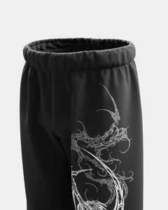 Pantalon large imprimé gothique pour homme, taille élastique, noir, polyester, motif, jambe droite, style automne - Product Image 3