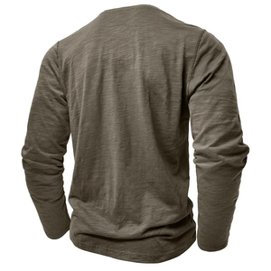 Men's Vintage Cotton <b>Long</b> <b>Sleeve</b> Shirt - Slim Fit Casual 5-Button Placket T-Shirt Soft Breathable Lightweight <b>Tops</b> - Product Image 2