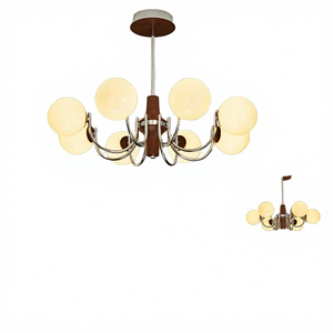 Lustre suspendu LED moderne rétro à six bras en fer, finition noire, intensité variable, petite lampe de plafond pour la maison et le bureau - Product Image 6