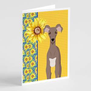 Whimsical Summer Sunflowers y Fawn Italian Greyhound A7 Tamaño 5x7 Tarjetas de felicitación en blanco con sobres Pack 8 Note Cards - Product Image 1