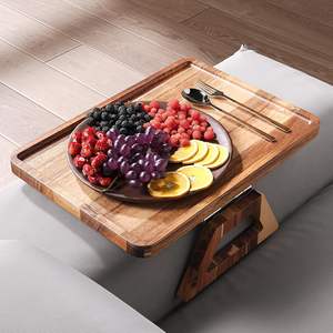 Acacia Wood Couch Arm Tray,<b>Folding</b> Sofa Armrest Tray,Couch Arm <b>Table</b> Clip-On Couch Desk for Drinks, Snacks,Phone,Remote Control - Product Image 3