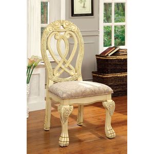 Vintage bianco in legno massello sedie da pranzo formale maestoso Design tradizionale con intricati dettagli intagliati sedia laterale Set di 2 - Product Image 1