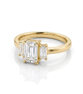 14K Solid Gold Dainty Lab Created Diamond Baguette Cut Engagement Ring Minimalist Art Deco <b>Three</b> Stone Rings Jewelry for Women - Product Image 2