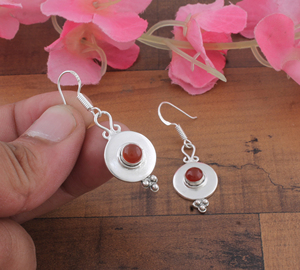 925 <b>Sterling</b> <b>Silver</b> Gold Plated Blue Lace Agate Vintage Engagement Anniversary Disc Drop Earrings | Wholesale Handcrafted - Product Image 2