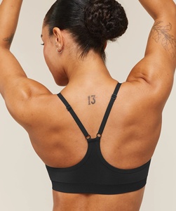 Soutien-gorge de sport dos nageur noir uni pour femme, sans couture, maintien moyen, respirant, pour yoga et entraînement, en Spandex et Polyester - Product Image 5