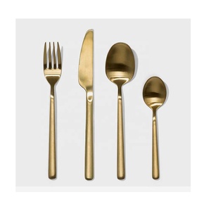 Wholesale Customize Stylish Stainless Steel Gold Plated With Designer Thick Round Long Handle Spoon <b>Knife</b> & <b>Fork</b> Cutlery Set - Product Image 1