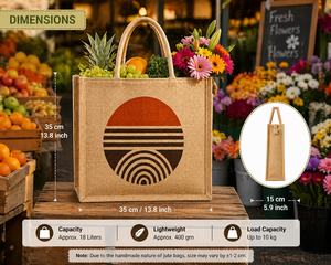 Bolsa de Yute Natural Extra Grande con Estampado Geométrico Circular de Atardecer, Bolsa de Compras Reutilizable Ecológica - Product Image 3