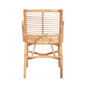 Minimalist Natural Rattan <b>Dining</b> Chair with Armrests Handcrafted Wicker <b>Armchair</b> with Slats for Modern Home Kitchen <b>Dining</b> Room - Product Image 2