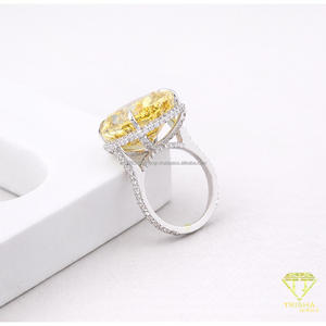 Anillo de Compromiso de Lujo con Diamante Amarillo Ovalado Cultivado en Laboratorio, con Halo Oculto, para Mujer, en Oro Blanco de 14K, Anillo de Promesa Nupcial - Product Image 2