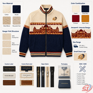 Veste en tricot côtelé personnalisée, pull jacquard à fermeture éclair intégrale, cardigan, logo personnalisé, OEM, ODM, fabricant de tricots en gros - Product Image 4