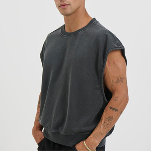 Débardeur Homme Oversize en Molleton Bouclette à Bords Bruts Personnalisé – Gilet Sport Fitness Sans Manches Coupe Boxy Courte Style Streetwear - Product Image 1