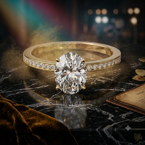 แหวนหมั้นเพชรทรงรีหรูหรา ประดับเพชรแบบพาเว่ วงแหวนทองคำขาว 14K 18K  ผู้ผลิตเครื่องประดับสั่งทำพิเศษ - Product Image 1
