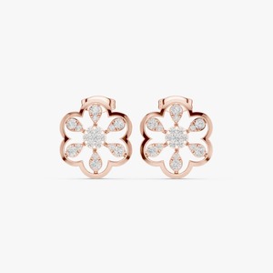 Pendientes de Oro Amarillo de 9K con Diamante Cultivado en Laboratorio de 0.592CT, Diseño de Pétalos de Flor, Corte Brillante Redondo, Joyería Fina al por Mayor - Product Image 6