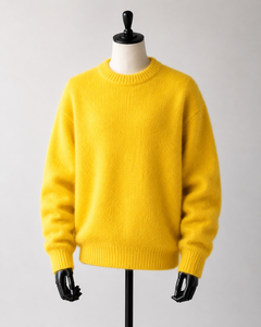 Pull en maille vintage anti-rides en mélange de mohair jaune pour homme, manches régulières, rayé, vêtements d'hiver - Product Image 4