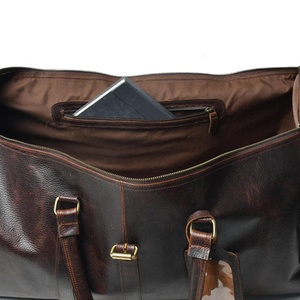 Nouveau sac de voyage week-end en cuir véritable 100% authentique, marron foncé, avec fermeture éclair, sac de sport durable pour homme, sac de nuit - Product Image 5