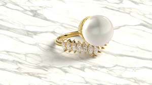 Elegant 18K Marquise Cut Diamond Wedding <b>Ring</b> Unique V Band Pearl <b>Ring</b> Tiara <b>Crown</b> Statement Jewelry Fine Jewelry Gift for Women - Product Image 3