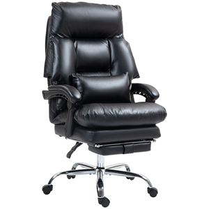 Poltrona Direzionale Reclinabile in Pelle PU con Schienale Alto, Sedia da Ufficio con Poggiapiedi, Movimento a Dondolo in Legno, Sedia Imbottita Nera - Product Image 1