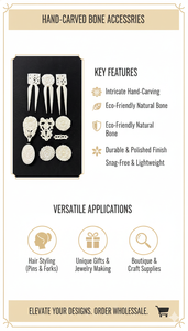 Épingle à cheveux en os sculptée à la main, écologique, en os de bovin, pour coiffures minimalistes, coiffures de mariée et cadeau artisanal, vente en gros - Product Image 6