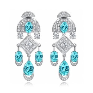 Pendientes Románticos de Plata 925 con Diamantes y Gema Azul Corte Pera, Joyería de Boda Chapada en Rodio, Certificación IGI - Product Image 1