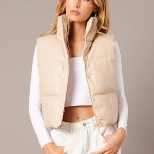 Wholesale Women's Winter <b>Cropped</b> <b>Puffer</b> Vest Sleeveless Bubble <b>Jacket</b> Zipper Cotton Filled Sexy Fashion Custom Logo Waistcoat - Product Image 2