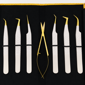 White Gold Premium Stainless Steel Slanted Tip Eyebrow Tweezers Precision Volume Lash Application Tool Set Durable Eco-Friendly - Product Image 1