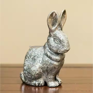 Sculpture de lapin en métal artisanal, décoration de lapin argenté, ornement décoratif pour la maison et le jardin, impex - Product Image 2