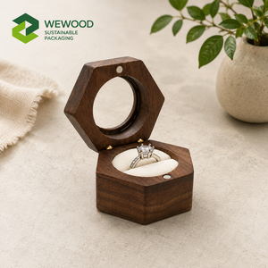 OEM ODM Luxury Walnut Wooden Hexagon Ring <b>Box</b> with <b>Glass</b> Window Magnetic Closure Custom Logo Jewelry Gift Packaging <b>Box</b> - Product Image 1