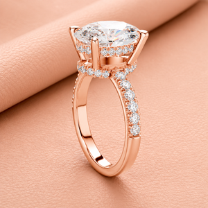 Ensemble de bagues de fiançailles classiques pour femmes, en moissanite fine, taille ovale, or rose, élégant et classique - Product Image 2