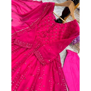 VESTIDO DE TRABAJO BORDADO DE GEORGETTE A LA MODA CON DUPATTA ROSA - Product Image 6