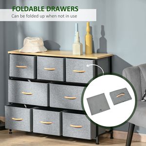 Commode en tissu gris clair à 8 tiroirs avec cadre en acier et dessus en bois pour chambre à coucher ou couloir - Product Image 5