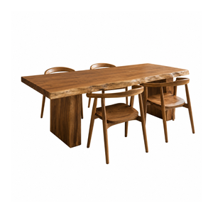 ARTERRA - Juego de Muebles de Comedor de Lujo en Madera de Teca, Mesa de Teca con Respaldo Curvo, Sillas de Teca Modernas con Acabado Natural - Product Image 1