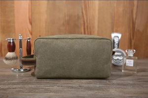 Vintage Waxed Canvas Leather Toiletry Bag Custom Logo Travel Dopp Kit Mens Waterproof Shaving Wash Organizer <b>Case</b> LCTB-0097C - Product Image 5