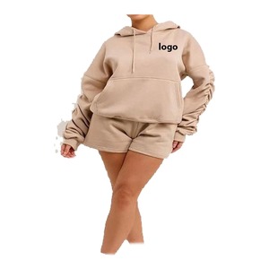 Nouveautés tendance : ensembles courts à capuche pour femmes, ensembles deux pièces, polyester/coton respirant et écologique, vente personnalisée - Product Image 1