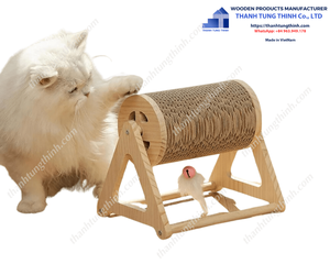 Wooden <b>Cat</b> <b>Scratching</b> <b>Post</b> With Rope And Hanging Toys Freestanding <b>For</b> <b>Cats</b> Cute Design Made in Vietnam - Product Image 6