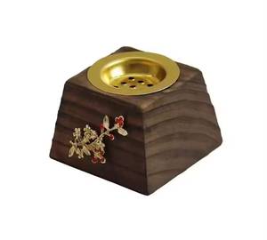 Brûleur d'encens carré en acier inoxydable Skies Trader, coupe dorée, encensoir Bakhoor, emblème floral, support pour charbon et parfum Oud - Product Image 1