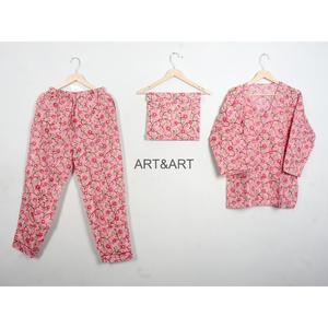High Quality Summer Autumn 100% Cotton <b>Pajama</b> Set Quick Dry Breathable Lounge Wear Comfortable floral Print Wholesale for Spring - Product Image 1