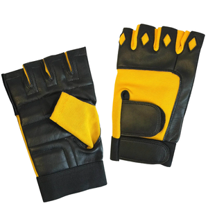 Rhino Fitness Half <b>Finger</b> Fitness Gloves Unisex PU Leather Yellow Black Breathable Non-Slip Adjustable Wrist <b>Strap</b> Gym Workout - Product Image 2